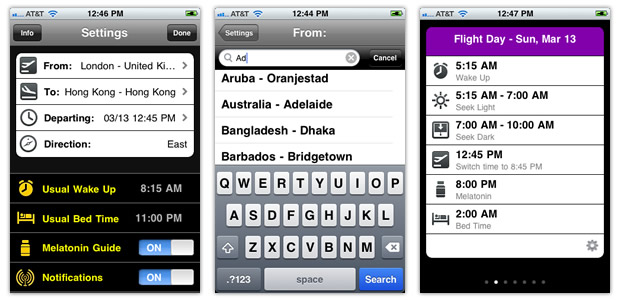 Aplicativo Jetlag Genie para iOS